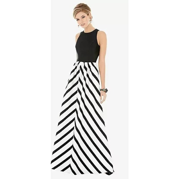 Alfred Sung Dresses & Skirts - NWT Alfred Sung Sleeveless Striped Skirt Satin Twill Maxi Dress Pockets Size 14